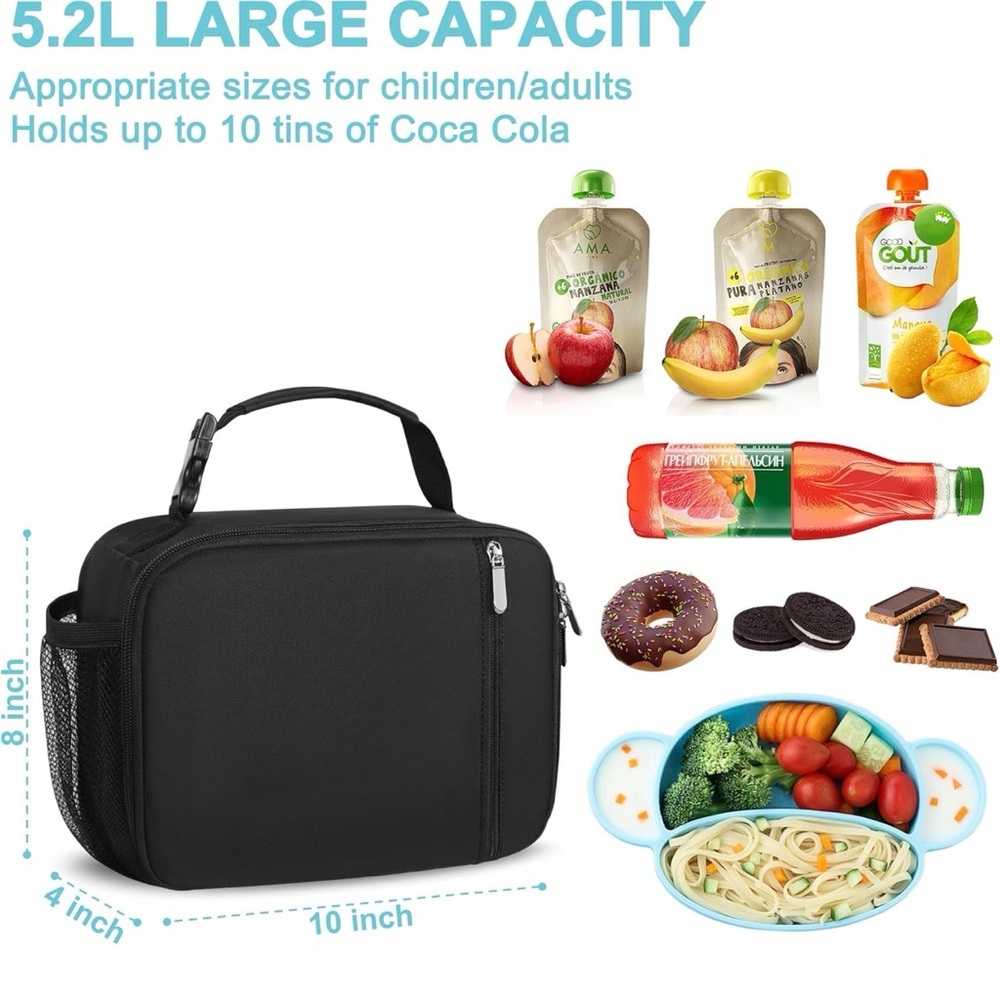L Lunch Box Kids Insulated Lunch Bag for Boys with Water Bottle Holder-Black - Picture 2 of 5